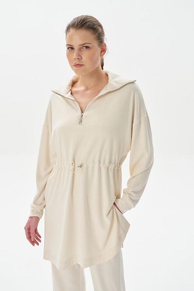 KADRİYE BAŞTÜRK Ecru Modal Knitted Zippered Sweatshirt