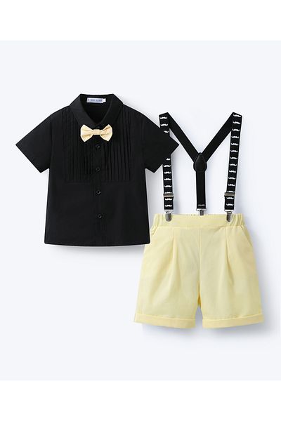 Mark & Mia Mark & Mia Cotton Short Sleeve Party Suit with Bow & Suspenders - Black & Yellow