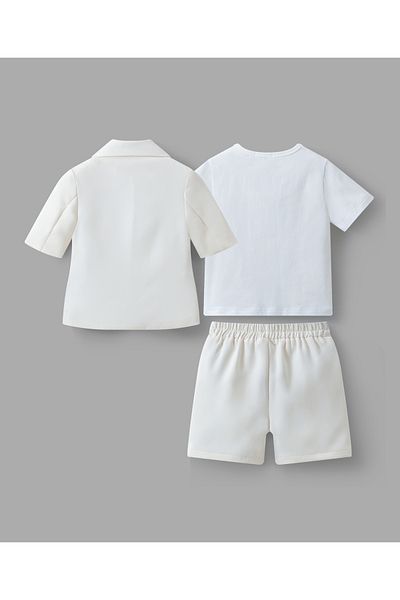 Mark & Mia Mark & Mia Half Sleeve T-Shirt and Pair of Shorts with Blazer Party Set - White and Beige