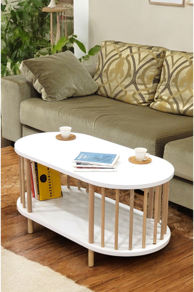 PEKA Orta Sehpa Ahşap Ayaklı Sehpa iki Raflı Sehpa Dekoratif Sehpa Gazetelikli