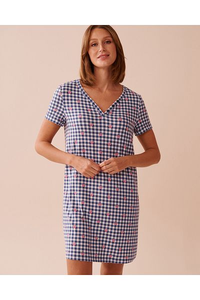 La Vie en Rose Gingham Print Recycled Fibers Sleepshirt