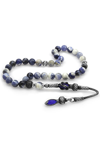 Tesbihane 1000 Ayar сребро Kazaz с ресни сферично изрязан содалит естествен камък молитвени броеници