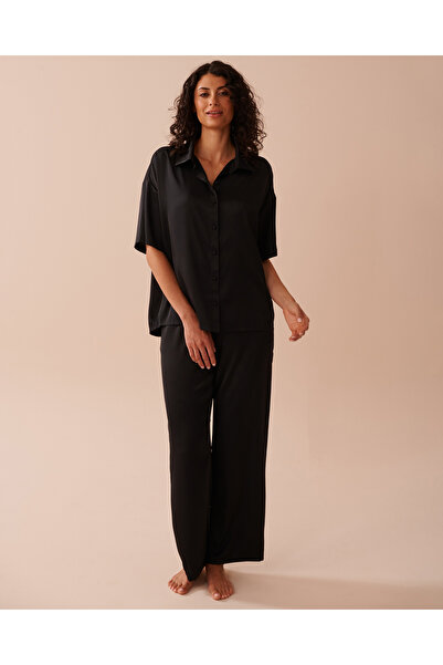 La Vie en Rose طقم بيجامة ساتان بأكمام قصيرة