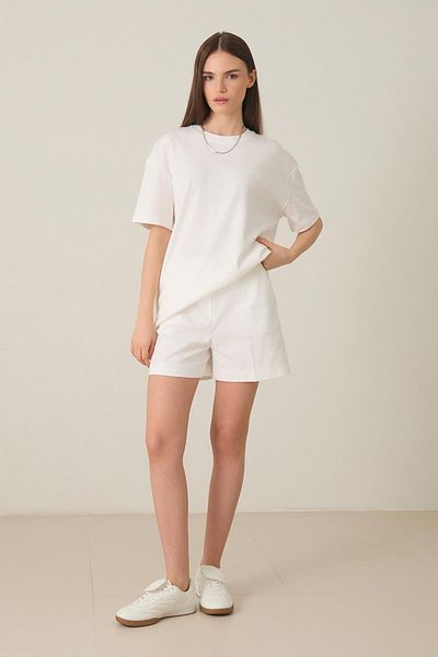 Setre Ecru 100% Cotton Crew Neck Basic Short Sleeve Oversize T-Shirt