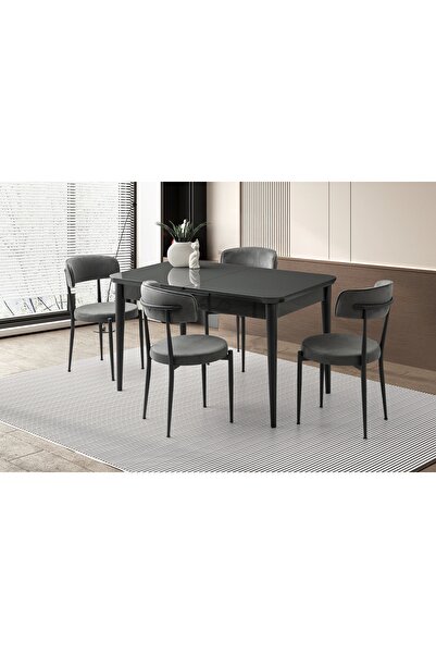 Evistro Ortadan Açılır Büyüyen 70x120cm Koyu Gri Ahşap Salon Yemek Masa Gri G...