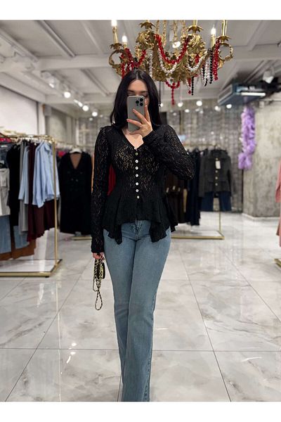 missswans Μπλούζα Aruna με κουμπιά Peplum Ruched Μαύρη