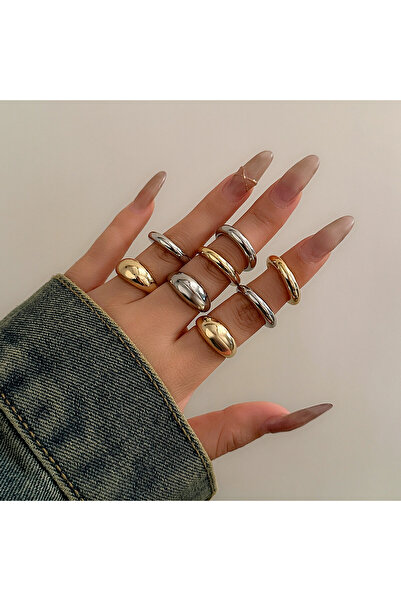 Choice مجموعة مكونة من 8 خواتم مفتوحة سميكة وناعمة للنساء، عصرية باللون الذهبي والفضي