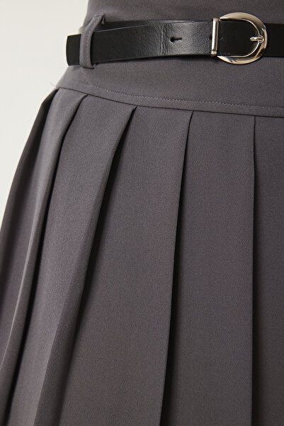 Lovelyİstanbul Спідниця плісирована міні ткана з поясом сіра Ldw0004
