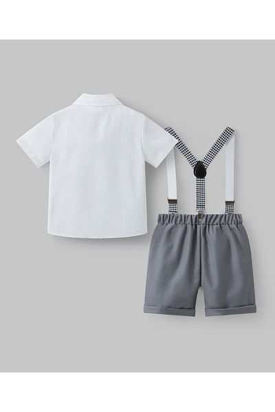 Mark & Mia Mark & Mia Solid Short Sleeves Shirt & Shorts Party Set with Bow & Suspenders - Grey & White
