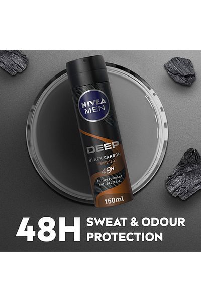 NIVEA Men Deep Black Carbon Espresso Antiperspirant Deodorant Spray 150ml
