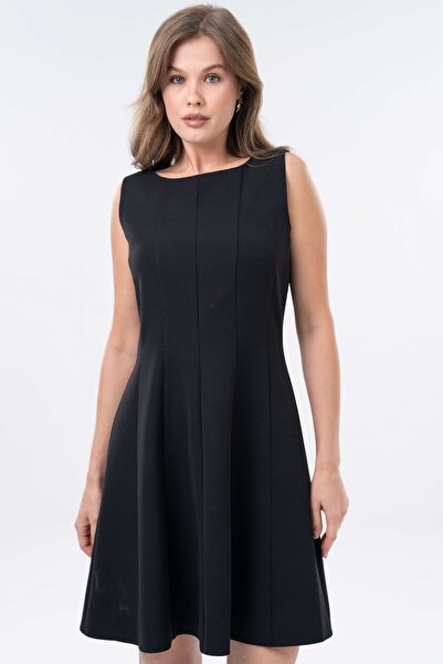 Saade Siyah Bodycone Toparlayıcı Şık Dökümlü Mini Dokuma Elbise