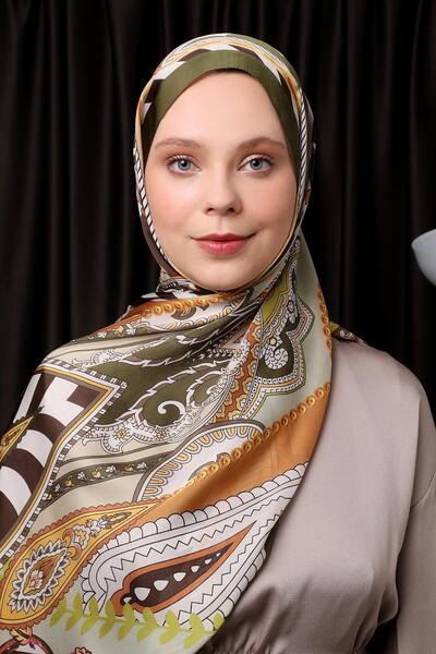 Levidor Haki Çizgili Hint İpeği Şal