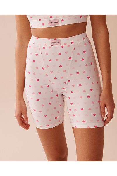 La Vie en Rose Heart Print Super Soft Biker Style Pajama Shorts