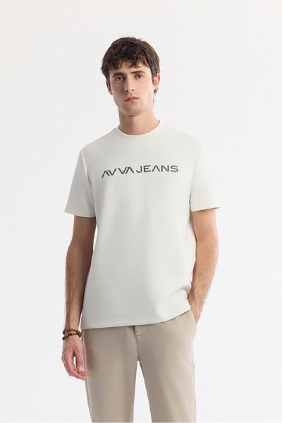 Avva Men's Ecru Crew Neck Reflective Bi Stretch Interlock T-Shirt A51Y1037
