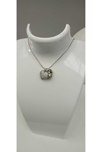 shop قلادة على شكل قلب من الفولاذ المقاوم للصدأ مع حجر الزركون الفضي وتفاصيل ...