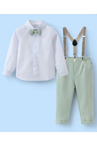 Mark & Mia Mark & Mia Shirt with Bow Tie and Pair of Pants with Suspenders Party Suit Set - White and Green