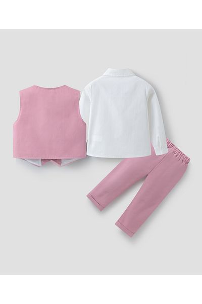 Mark & Mia Mark & Mia Shirt and Pair of Pants with Waistcoat Party Suit Set - Pink and White