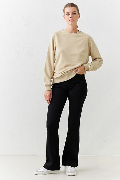 Setre Beige Colored Basic Long Sleeve Crew Neck Sweatshirt