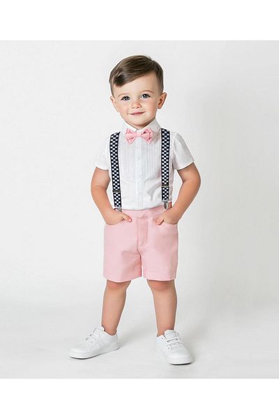 Mark & Mia Mark & Mia Party Suit with Bow and Suspenders - White & Pink