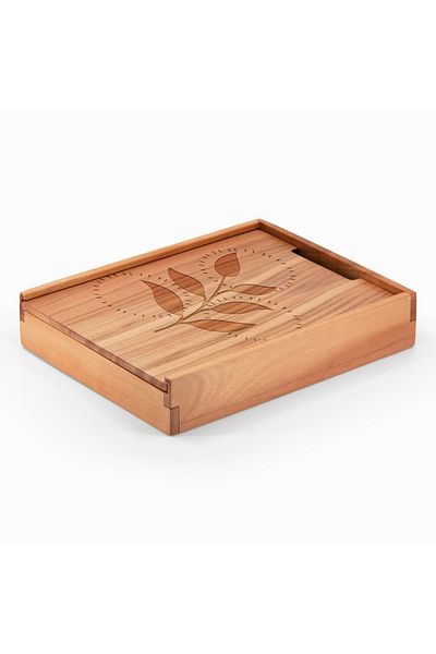 Woodsaka Horizontal Box with Compartment Sliding Door - Leaves
