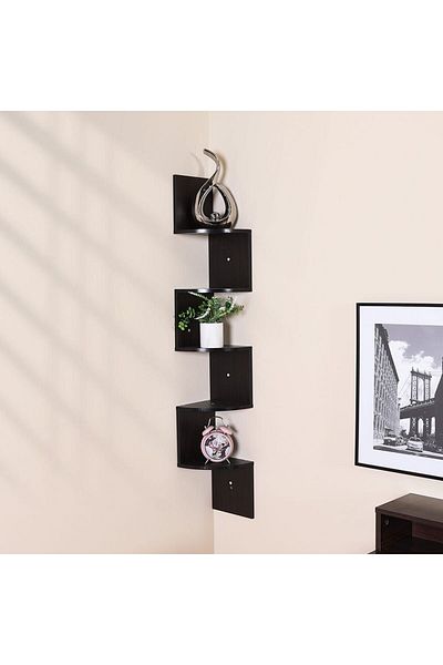 Danube Home رفوف حائطية متعرجة الزاوية، مصنوعة من مادة البولي فينيل كلوريد بلون الجوز، الطول 19.5 × العرض 19.5 × الارتفاع 123 سم