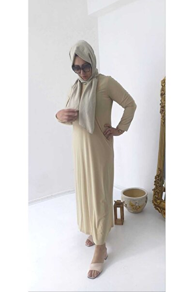 GigiTex Κρεμ Φόρεμα Sandy Abaya - Εσωτερικό φόρεμα casual με μακριά μανίκια
