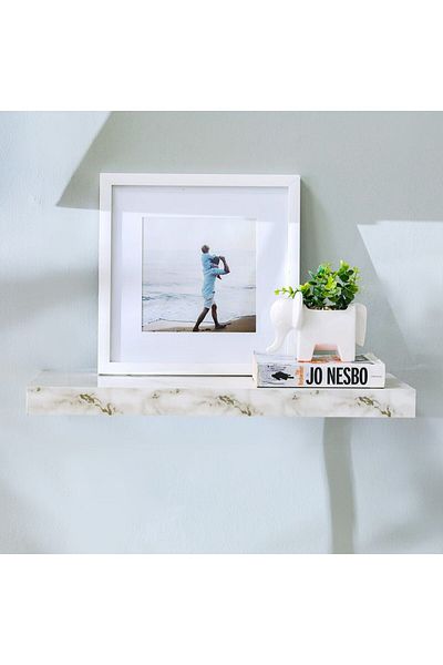 Danube Home Allano Floating Shelf Wooden Wall Mounted Display Shelves L 60 x W 23.5 x H 4.3 cm Grey Marble