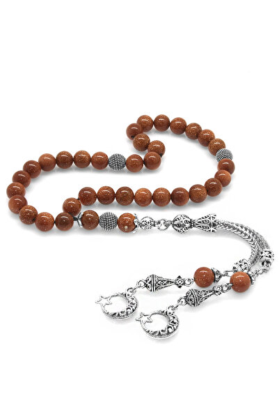 Tesbihane Αμαυρώστε μη μεταλλικό αστέρι και μισοφέγγαρο φούντα σφαίρα κομμένο καφέ αστέρι πέτρα φυσική πέτρα ροζάριο