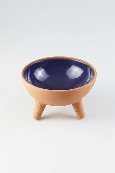 GOBYPET Pottery Footed Glazed Ceramic Cat Food Container 2 Pieces Yellow - Navy Blue
