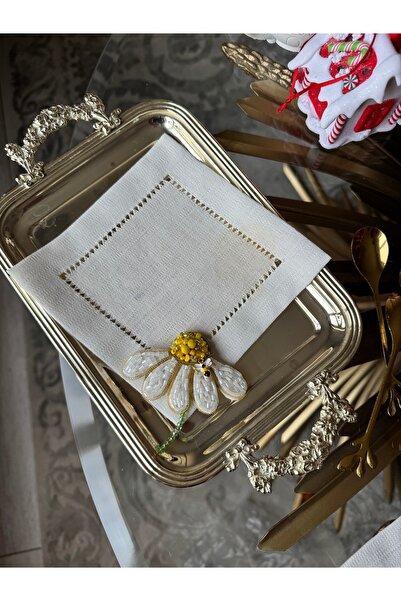 Hatice sakallı design 1 adet papatya figür  boncuk işlemeli kahve yanı sunum peçetesi