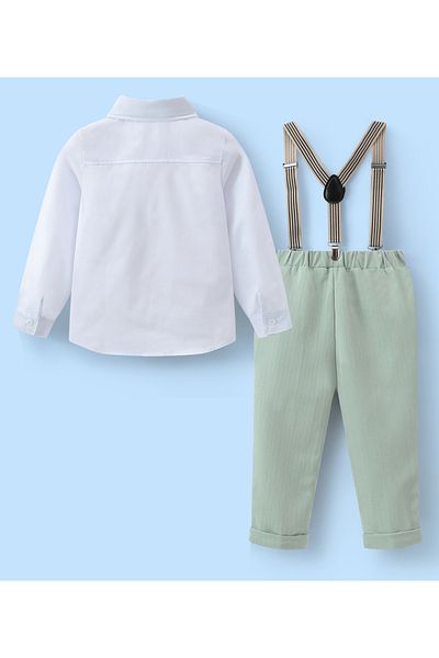 Mark & Mia Mark & Mia Shirt with Bow Tie and Pair of Pants with Suspenders Party Suit Set - White and Green