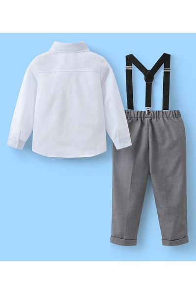 Mark & Mia Mark & Mia Shirt with Bow Tie and Pair of Pants with Suspenders Party Suit Set - White and Grey