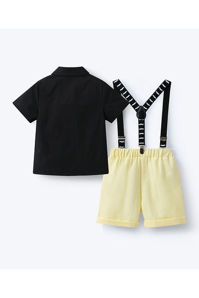 Mark & Mia Mark & Mia Cotton Short Sleeve Party Suit with Bow & Suspenders - Black & Yellow