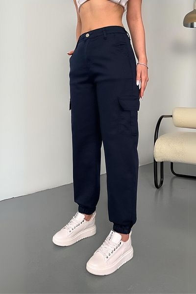 BİKELİFE Námořnické modré kalhoty z látky Gabardine Cargo Pocket