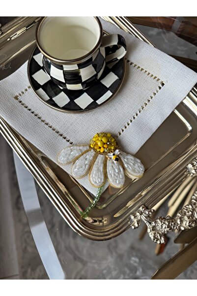 Hatice sakallı design 1 adet papatya figür  boncuk işlemeli kahve yanı sunum peçetesi