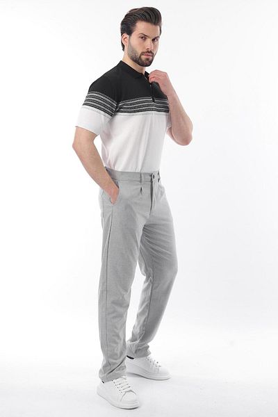 Madmext Marineblaues Herren-T-Shirt mit Reißverschluss und Polokragen, gemustert E7296