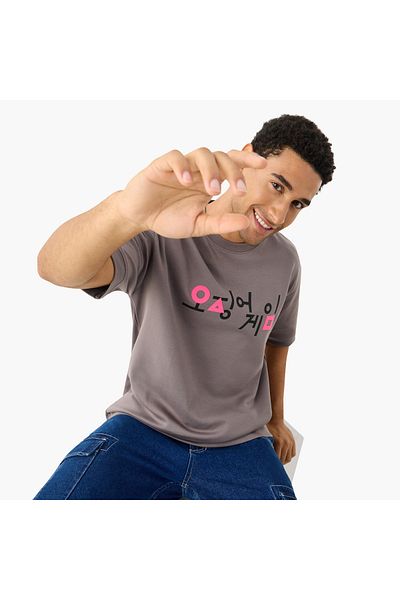 SP Characters Squid Games Print Crew Neck T-shirt With Short Sleeves