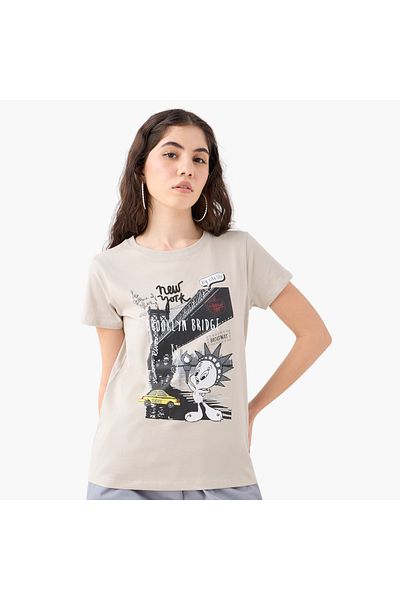 SP Characters Tweety Print T-shirt With Crew Neck And Short Sleeves