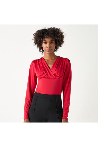 2Xtremz Solid Shaping Bodysuit With V-neck And Long Sleeves