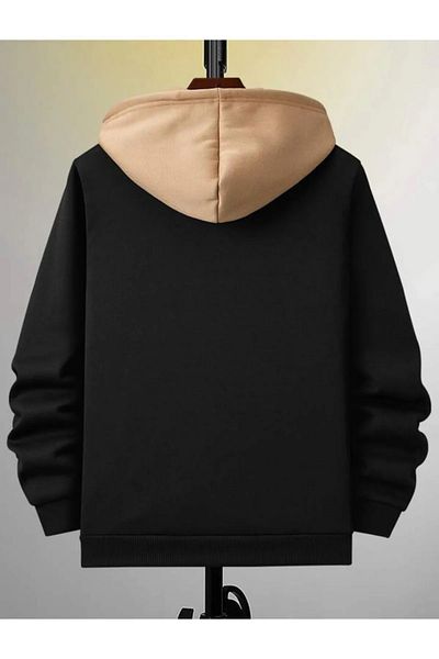 NO 601 Ζακέτα Unisex Μαύρη με κουκούλα Μπεζ Peace με φερμουάρ