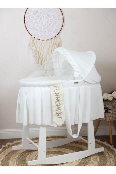 Fun Moment Moses Basket Cradle With Rocking Stand White