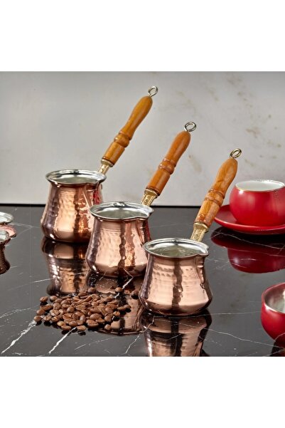 Fodi Fodis mutfak 3lü küçük bambu saplı bakır cezve