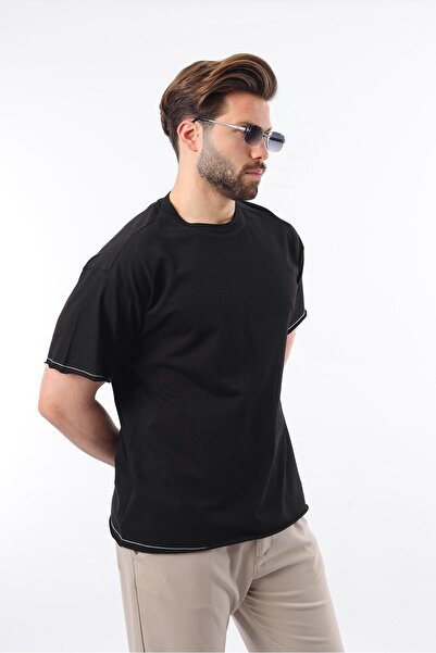 Madmext Black Crew Neck Basic Men's T-Shirt E7105