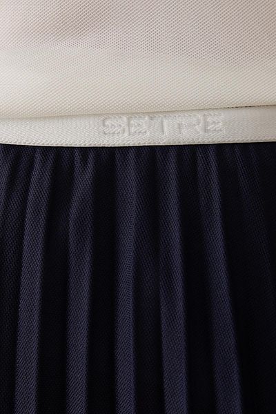 Setre Navy Blue Waist Stripe Detailed Pleated Midi Skirt