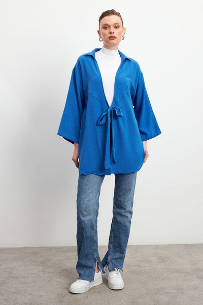 Bipantolon Kimono de in flam cu dantelă albastră pentru femei