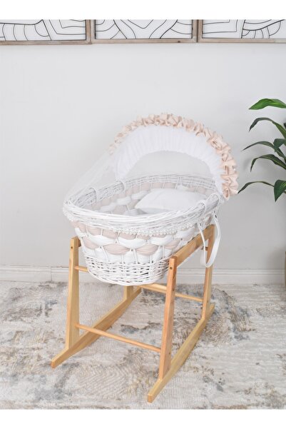 Fun Moment سلة موسى من الخيزران مع قاعدة خشبية هزازة