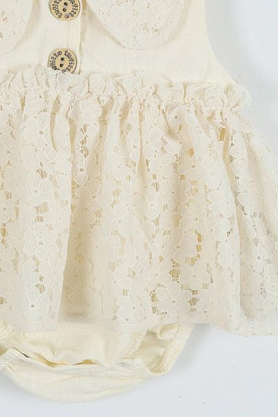 NEGİYYİM Baby Girl Organic Romper Collar Skirt Lace Jumpsuit Dress 6-18 Months
