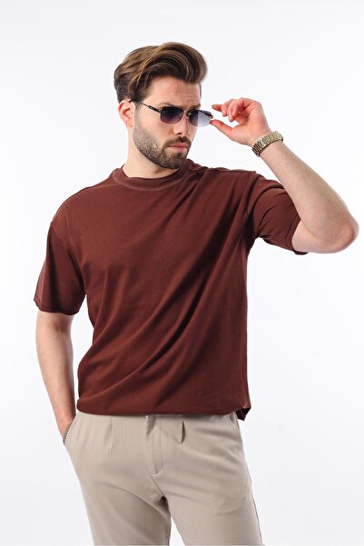 Madmext Ανδρικό T-Shirt Basic με λαιμόκοψη Bitter Brown E7105