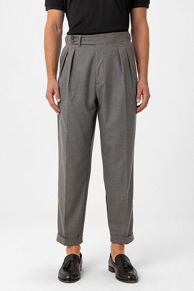 Antioch Gray Pleated High Waist Men's Trousers