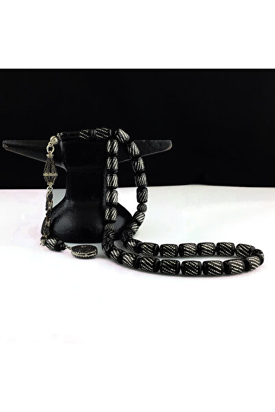 GWOMA Zircon Stone Tasseled Silver Engraved Capsule Fire Amber Rosary